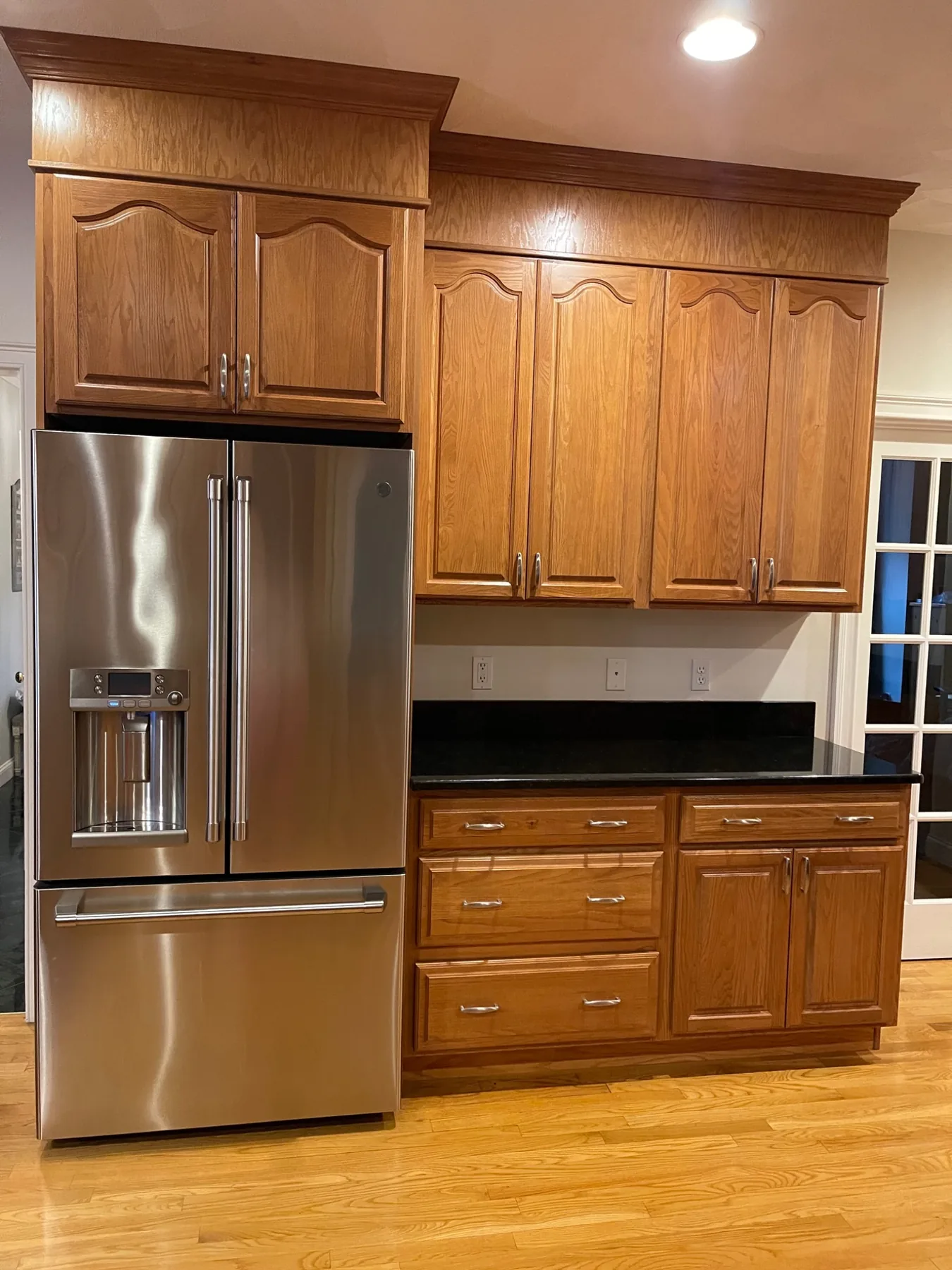 Before oak kitchen cabinet refacing in Wilmington MA
